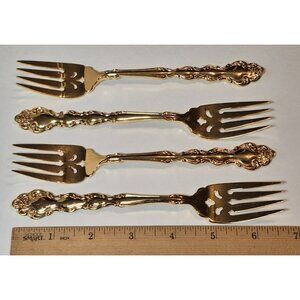 Set of 4 Gold Plated Stainless Oneida Community Dessert Forks Beethoven Pattern